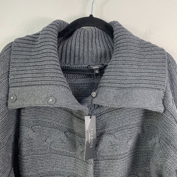 NEW $129 Talbots Womens XL Gray Cable Knit Jacket Cardigan Snap Button Up - Picture 11 of 14